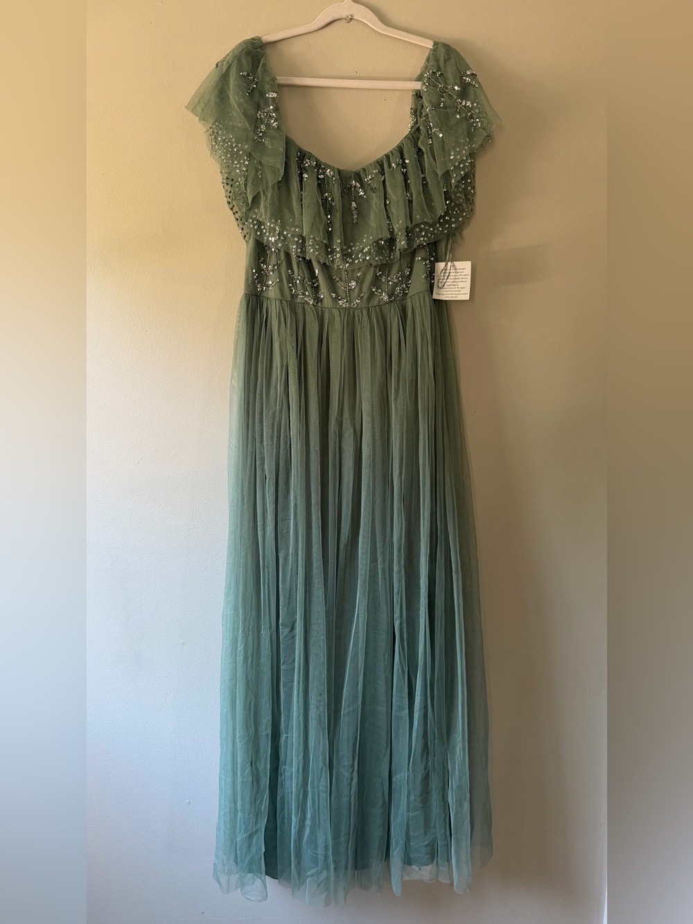 Elysia Sage Green Tulle Prom Dress with Sequin Ruffle Bodice